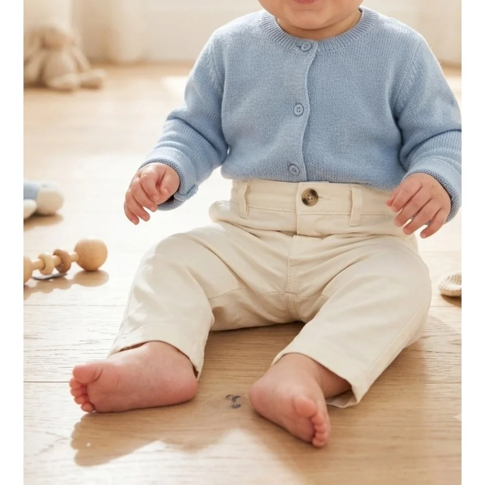 Ralph Lauren Baby Boys Cream White Chino Pants Size 6M Elastic Waist Trousers